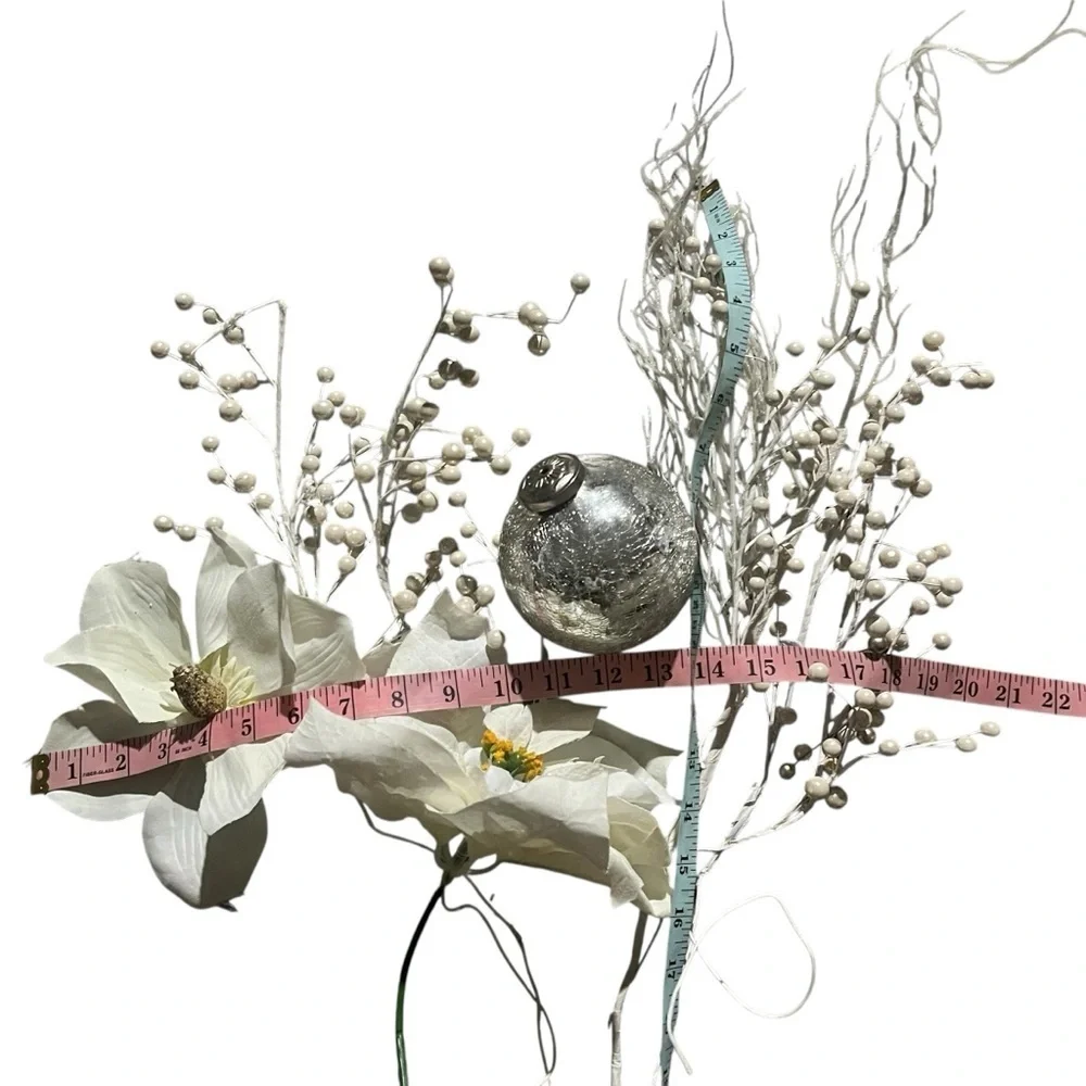 Elegant White and Silver Floral Ornament Set